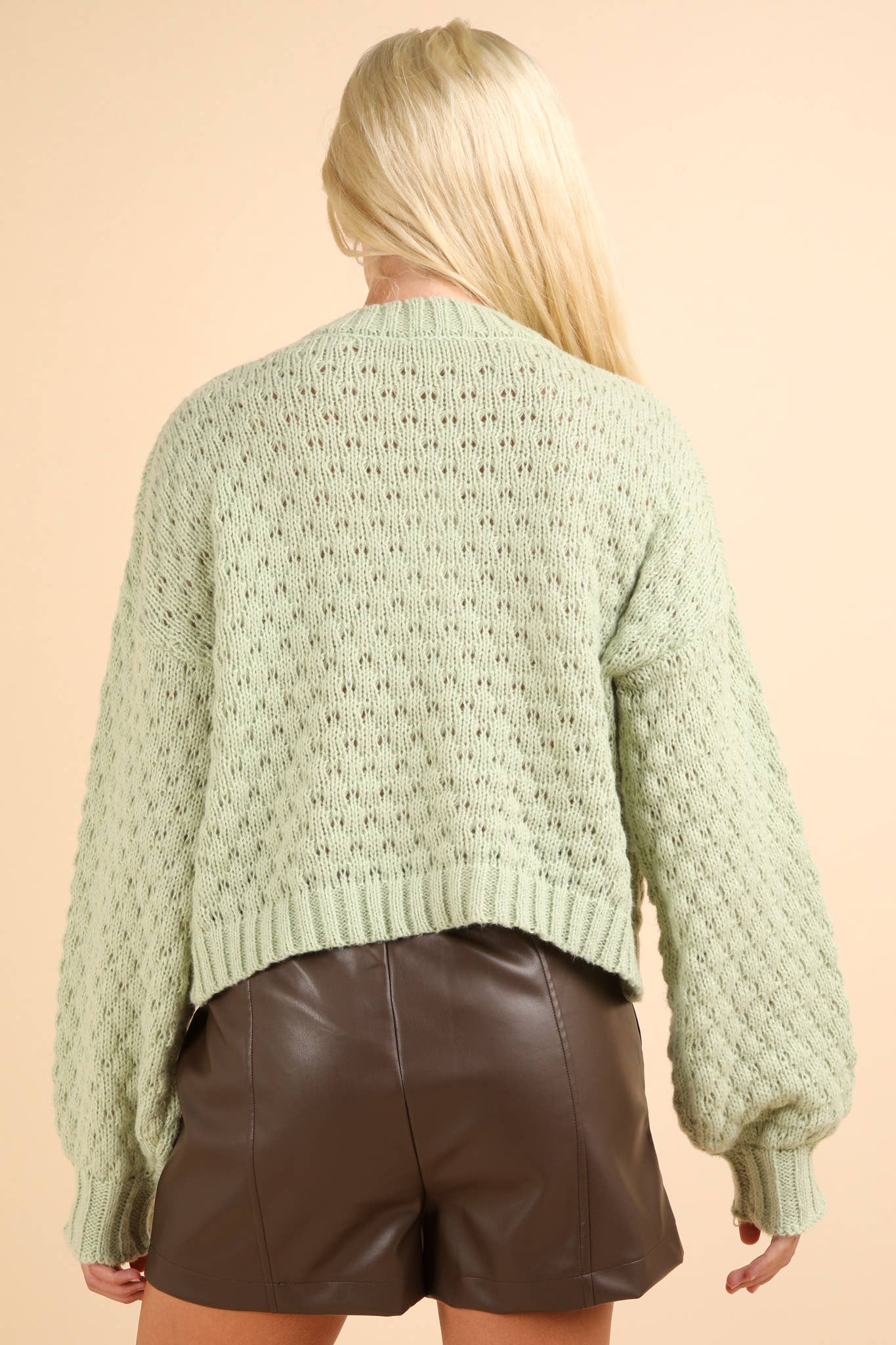 Sage Hand Made Flower Applique Knit Sweater Top