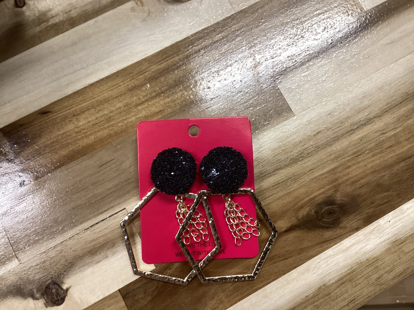 Black and gold hexagon earrings
