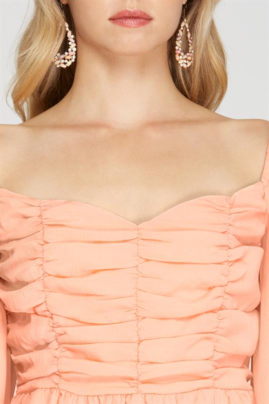 Peach Chiffon Ruched Top