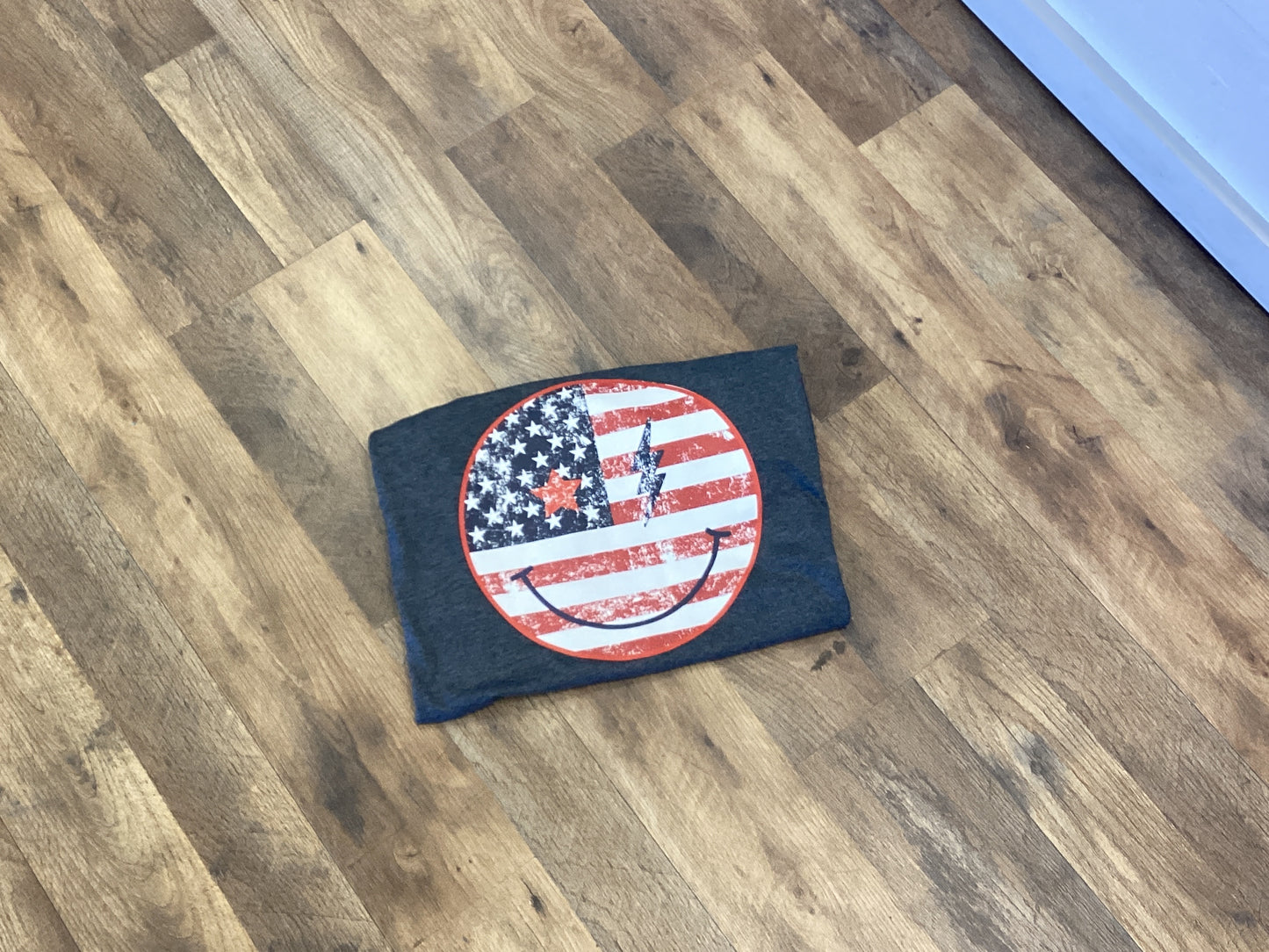 Red white and blue smiley t-shirt
