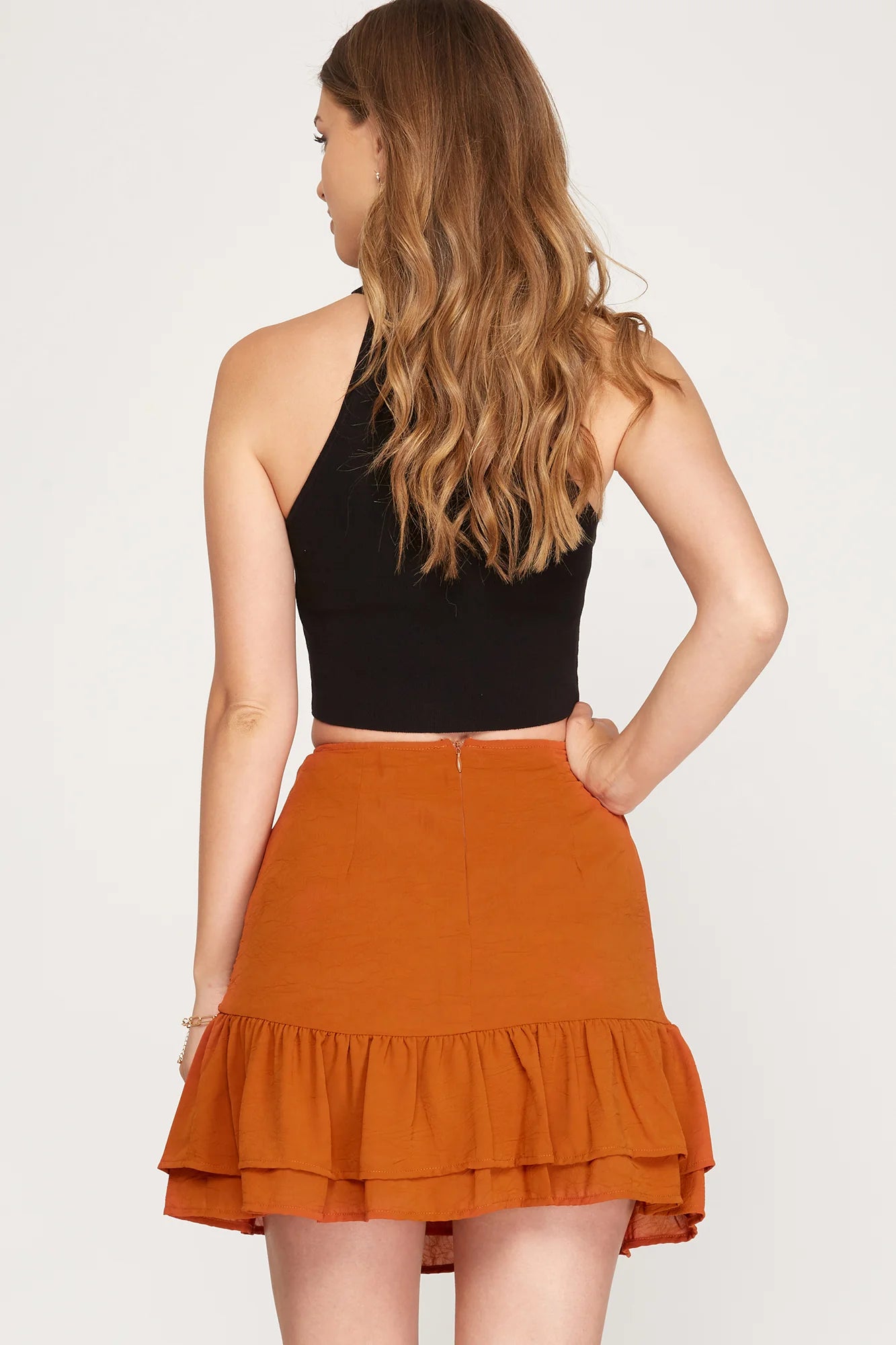 Rust Crinkled Woven Skirt
