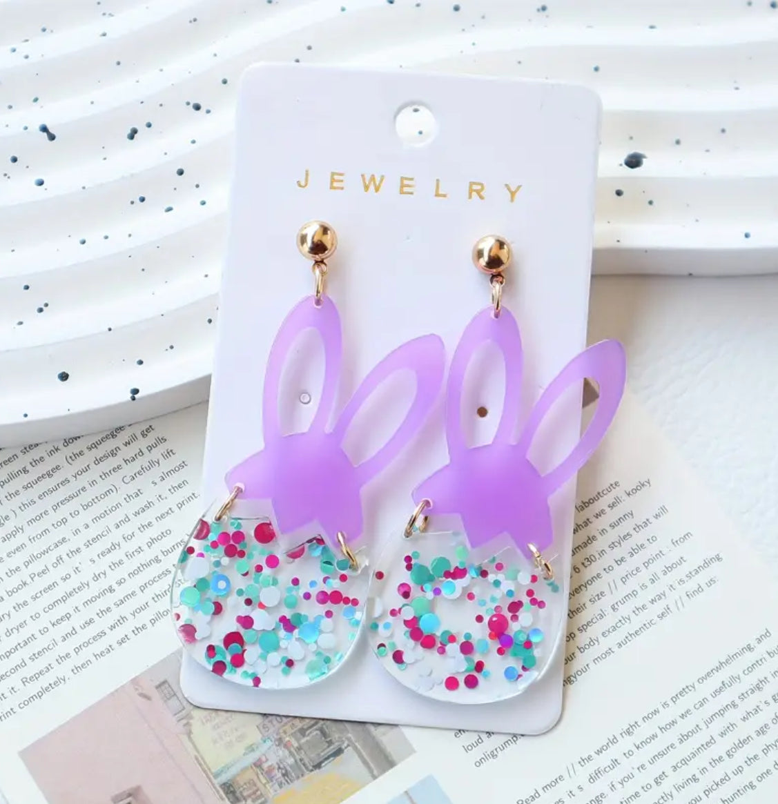 Purple Bunny Egg Earrings