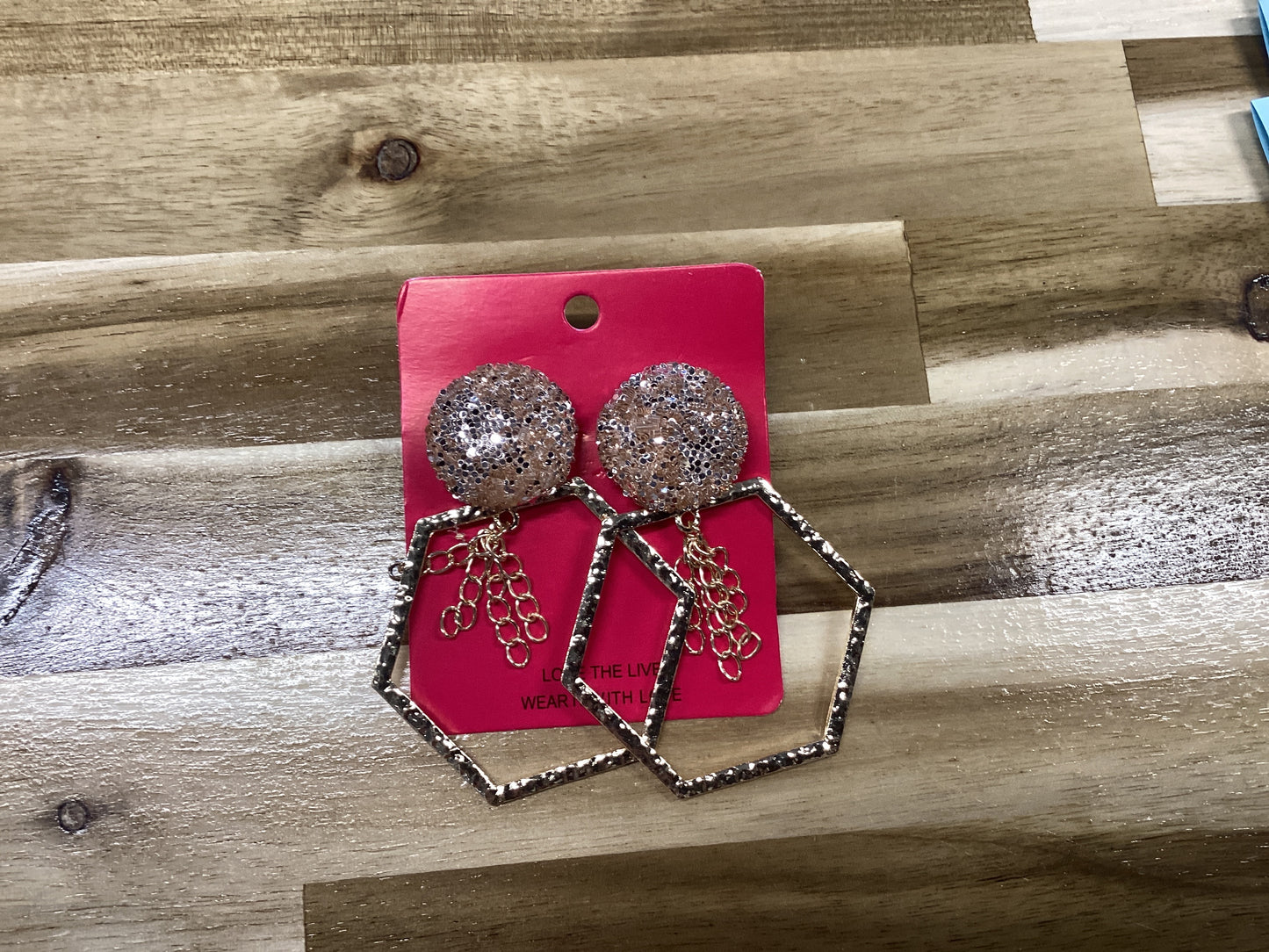 Champagne and gold hexagon earrings