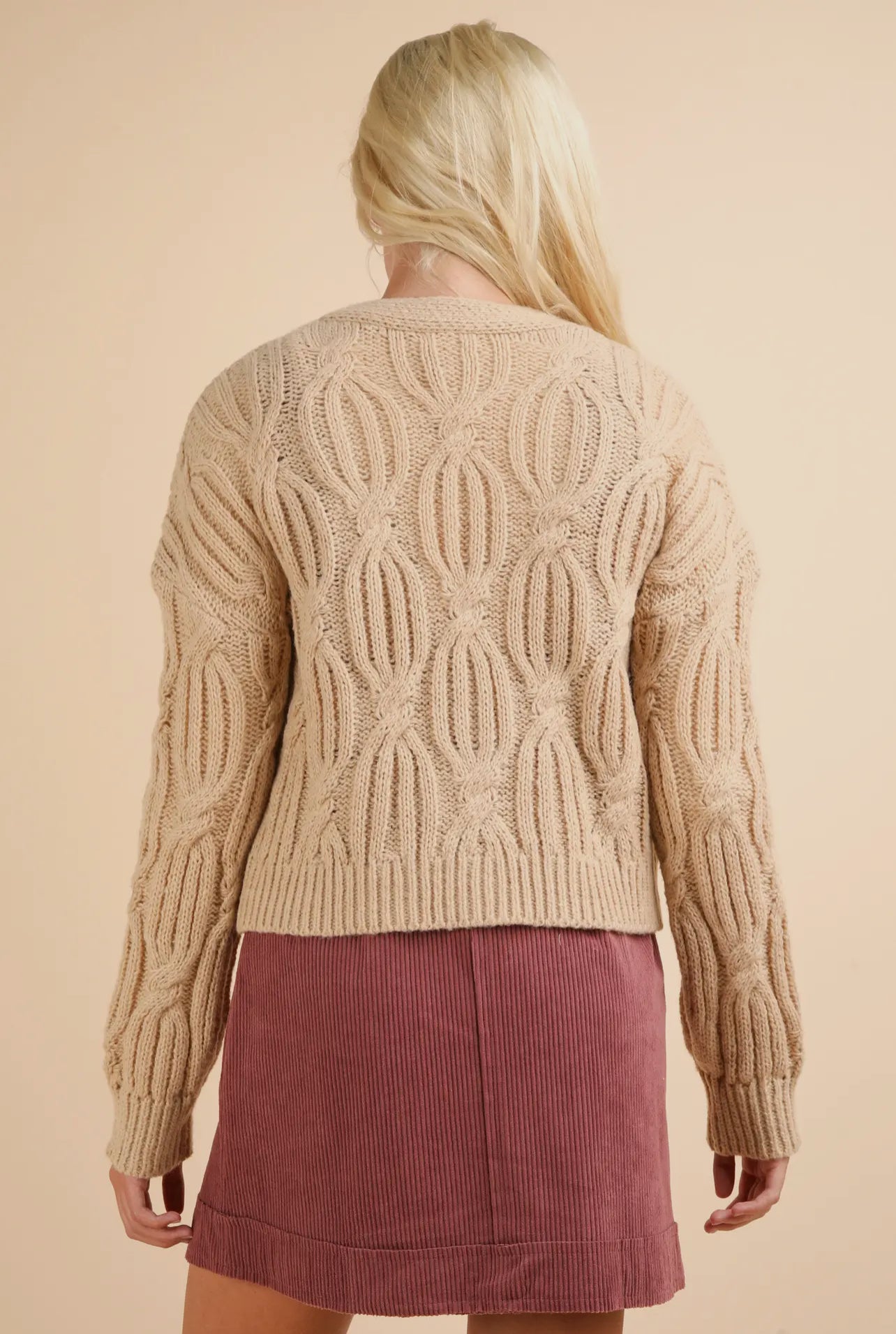 Mocha Hand-Made Flower Applique Knit Cardigan
