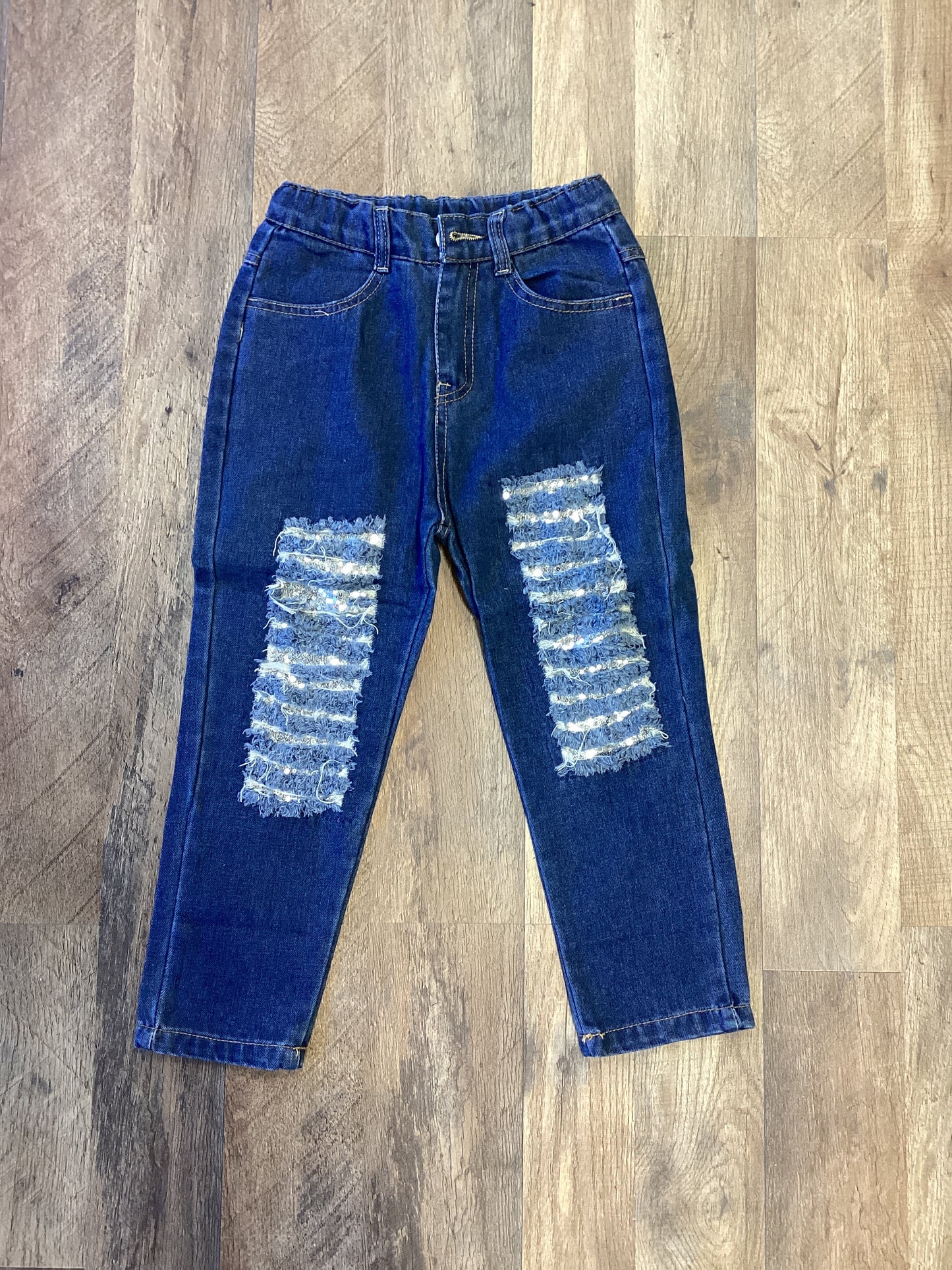 Silver Sequins Distressed Jeans