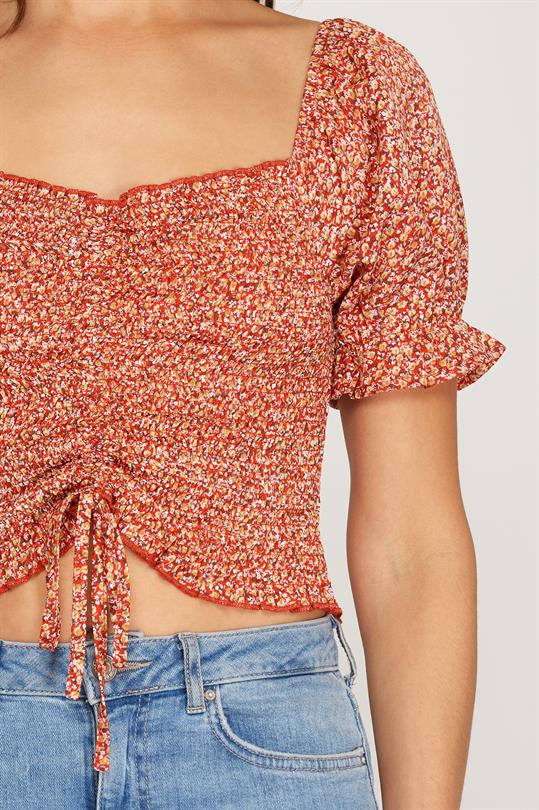 Blush Puffed Sleeve Smocked Top