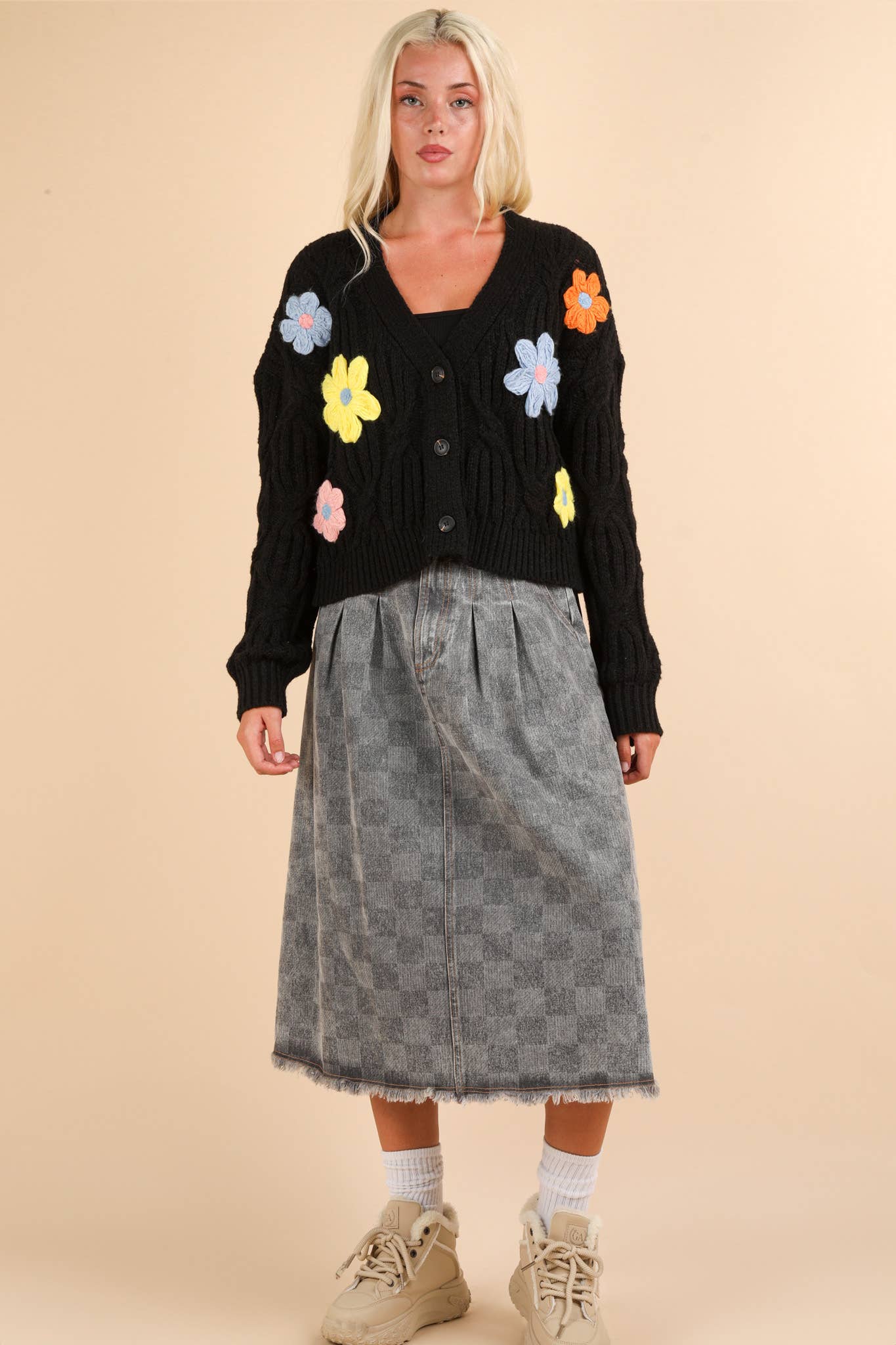 Black Flower Knit Cardigan