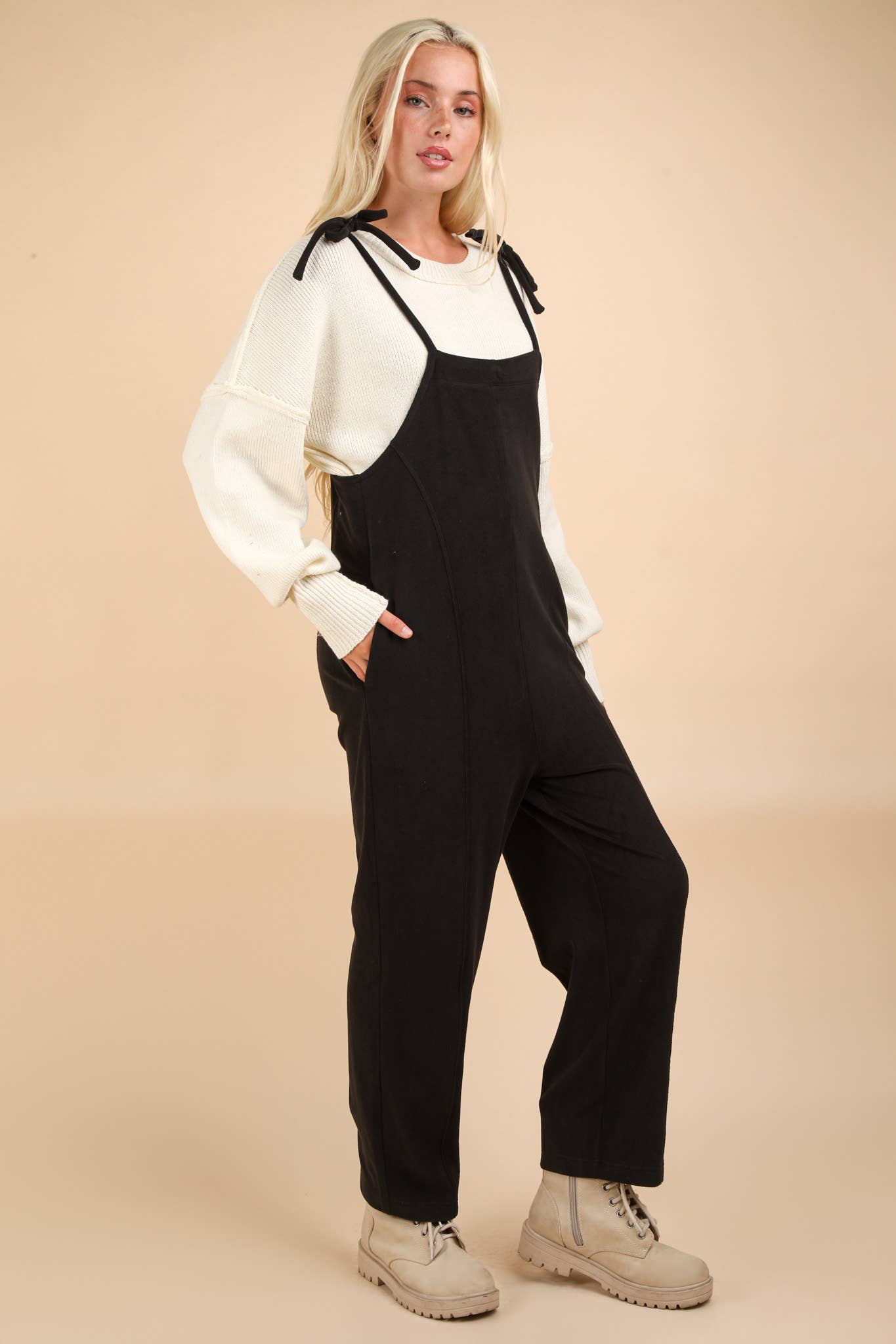 Fleece Baggy Backless Casual Jumpsuit