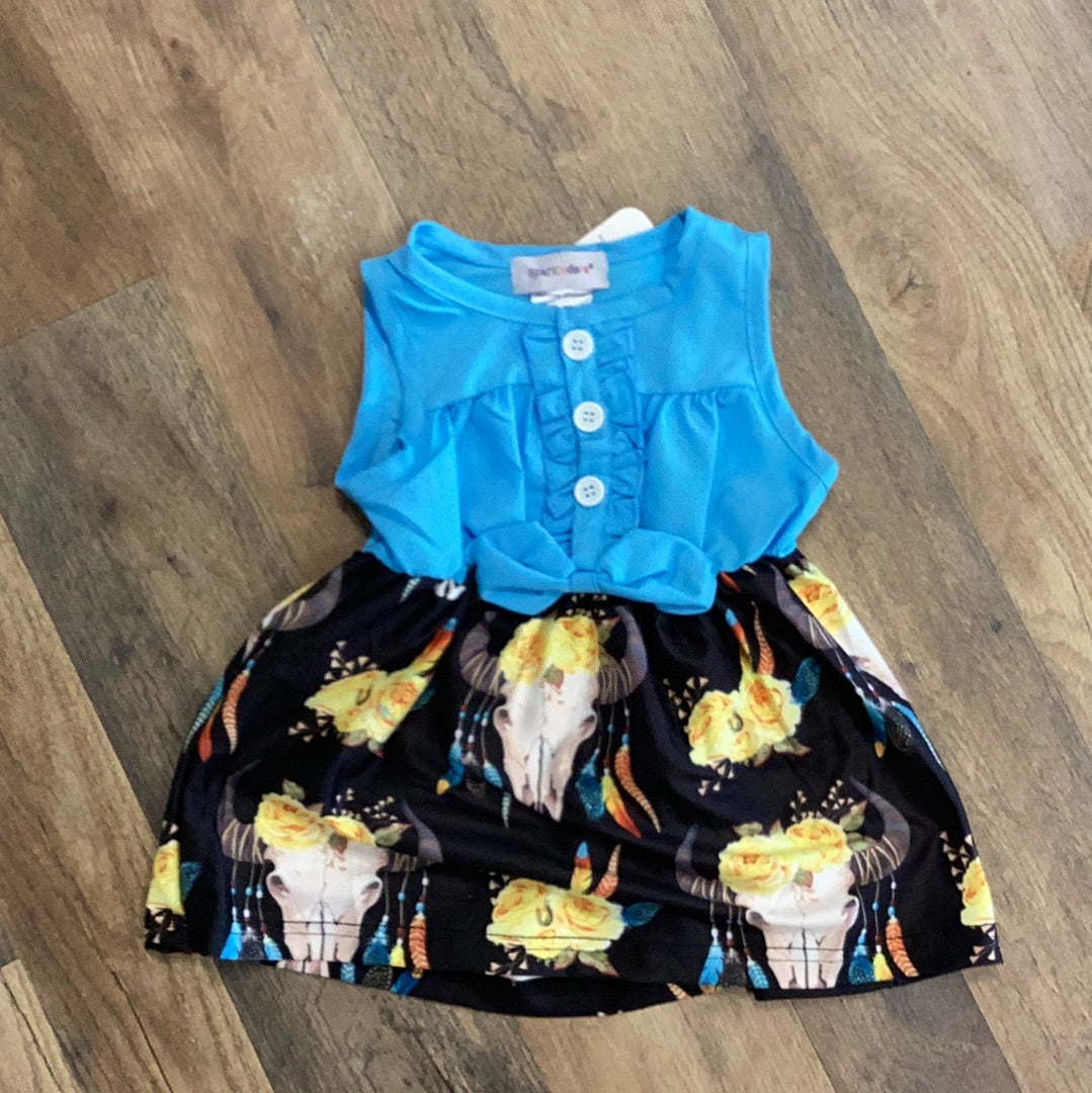 Blue and Floral Steer Sun Dress