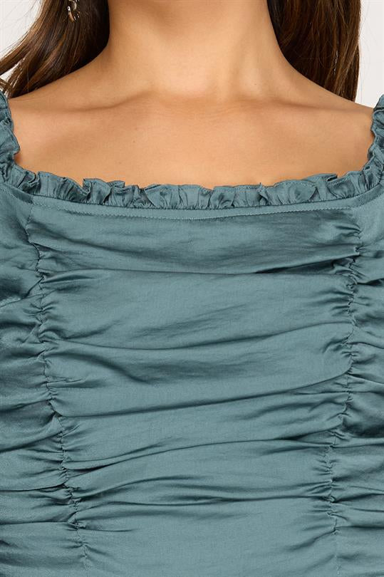 Rust Satin Ruched Top