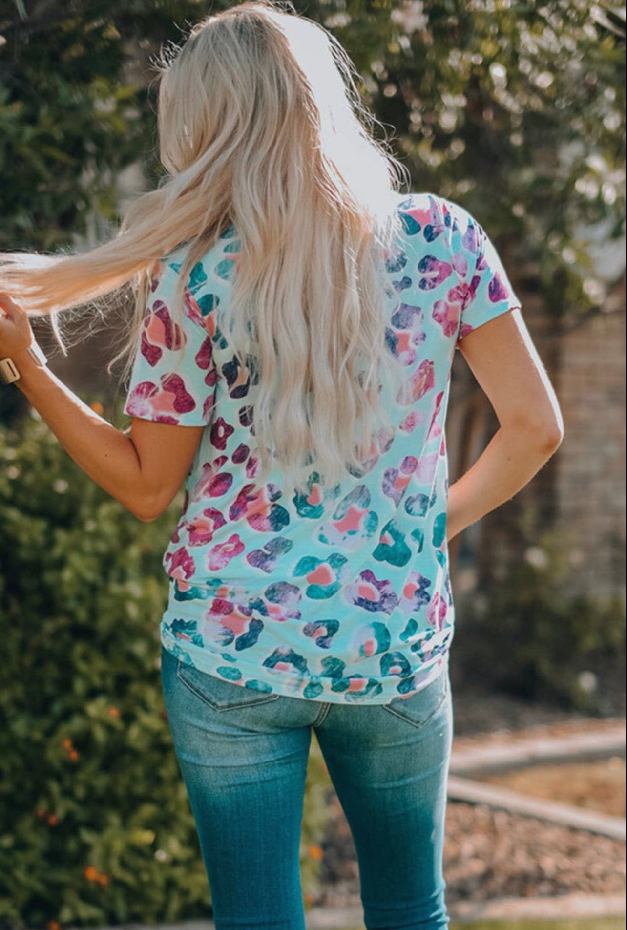 Blue Leopard Short Sleeve Top