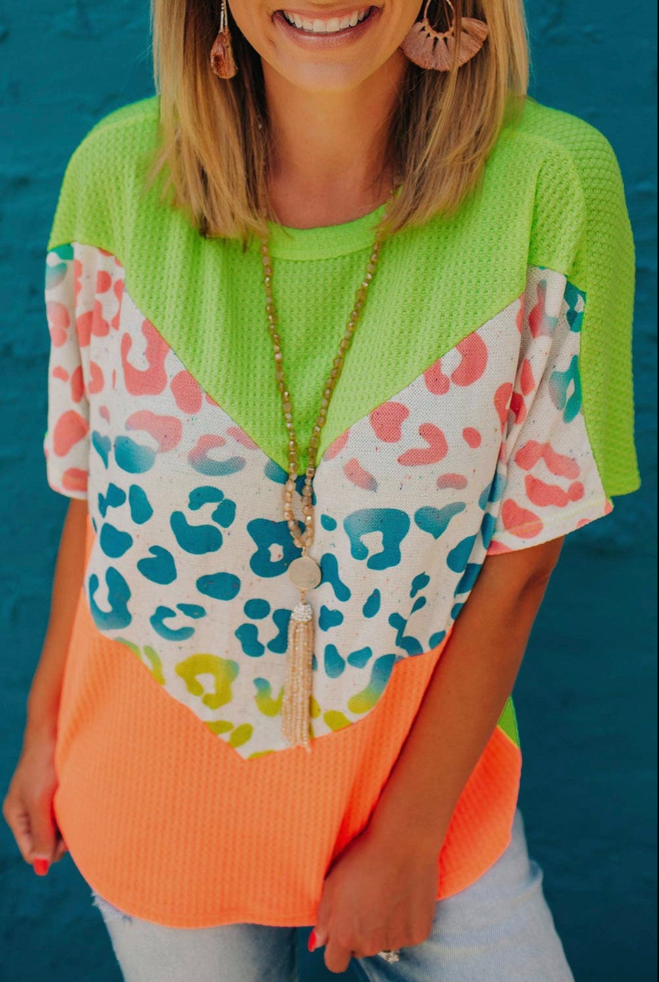 Color Block Leopard Top