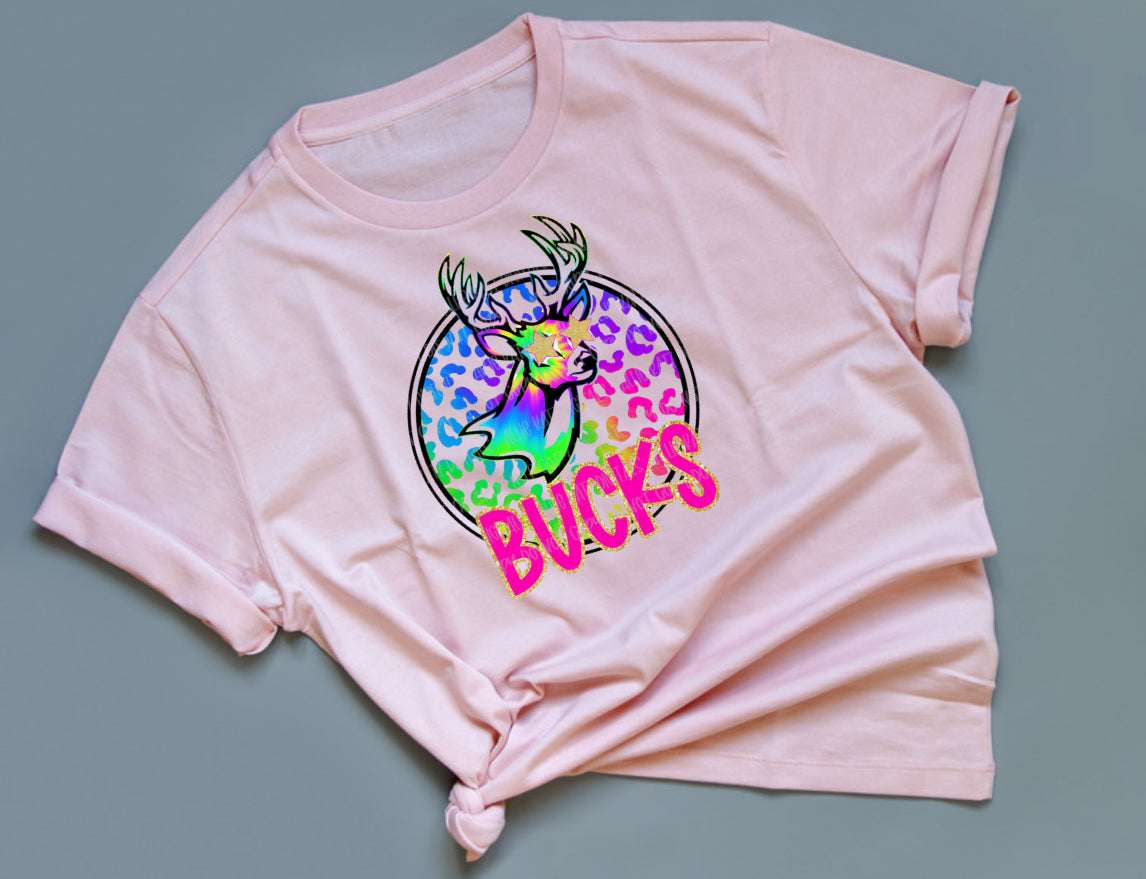 Rainbow Leopard Bucks Tee