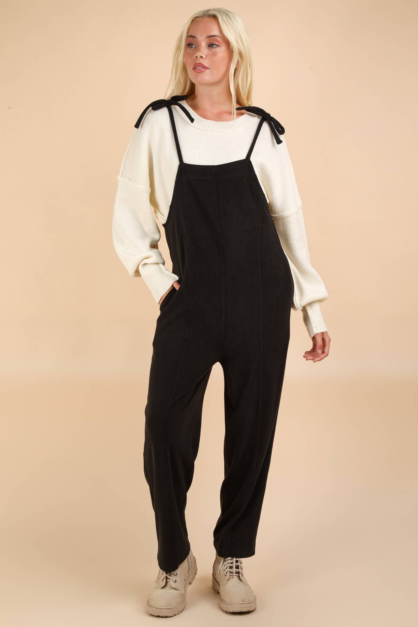 Fleece Baggy Backless Casual Jumpsuit