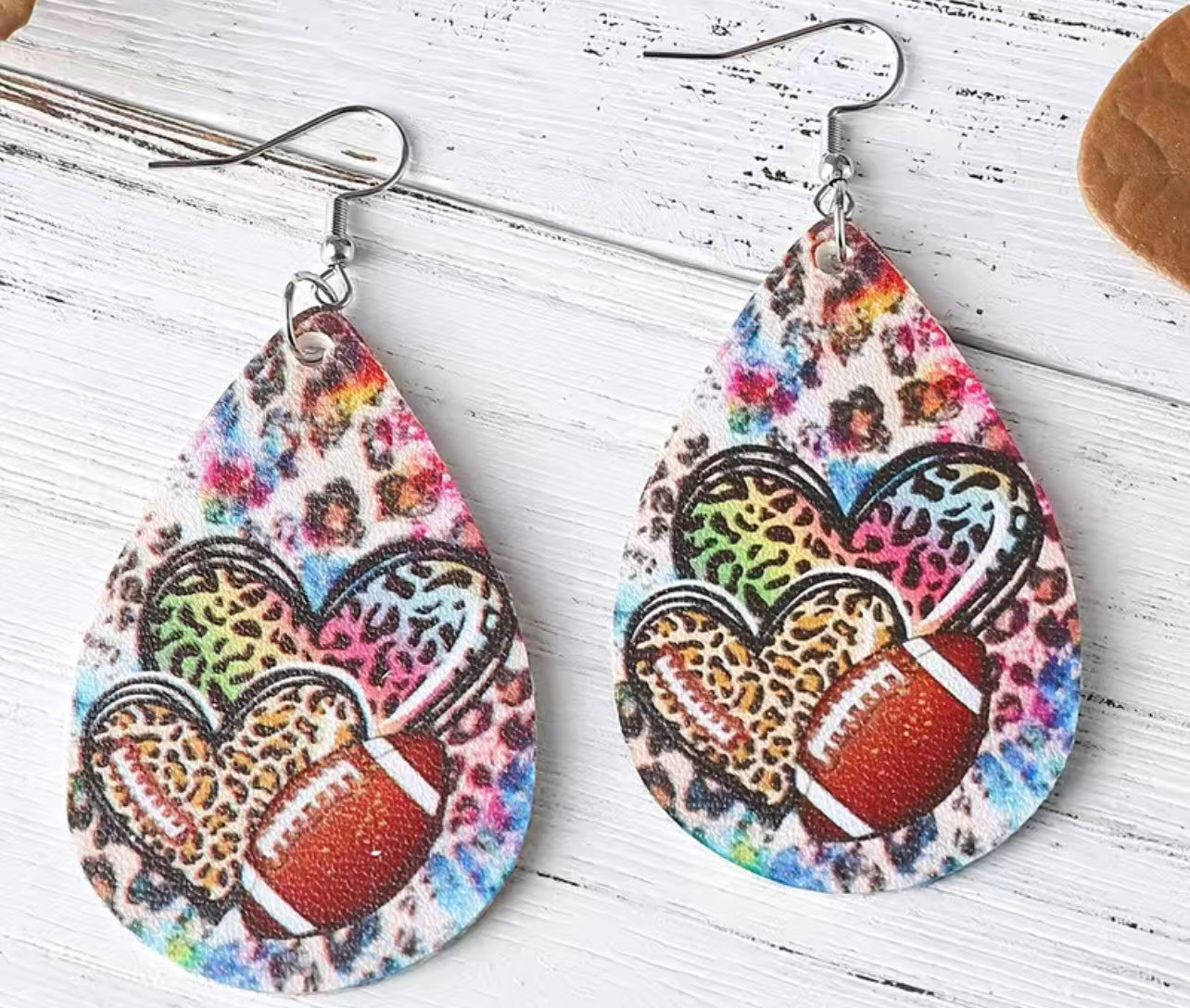 Leopard Heart Football Earrings