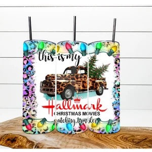 Leopard Print Christmas Truck Tumbler