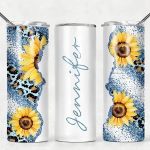 Blue & Leopard Sunflower Tumbler