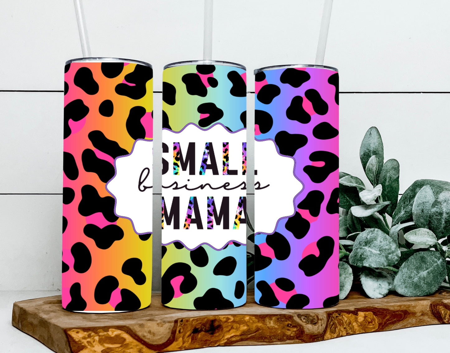 Rainbow Leopard Small Business Mama Tumbler