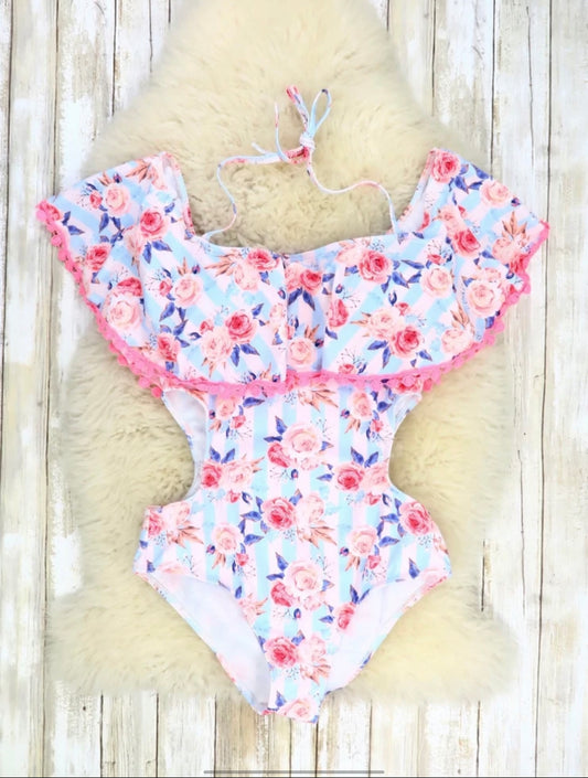 Pink, Blue, & White Floral Swimsuit