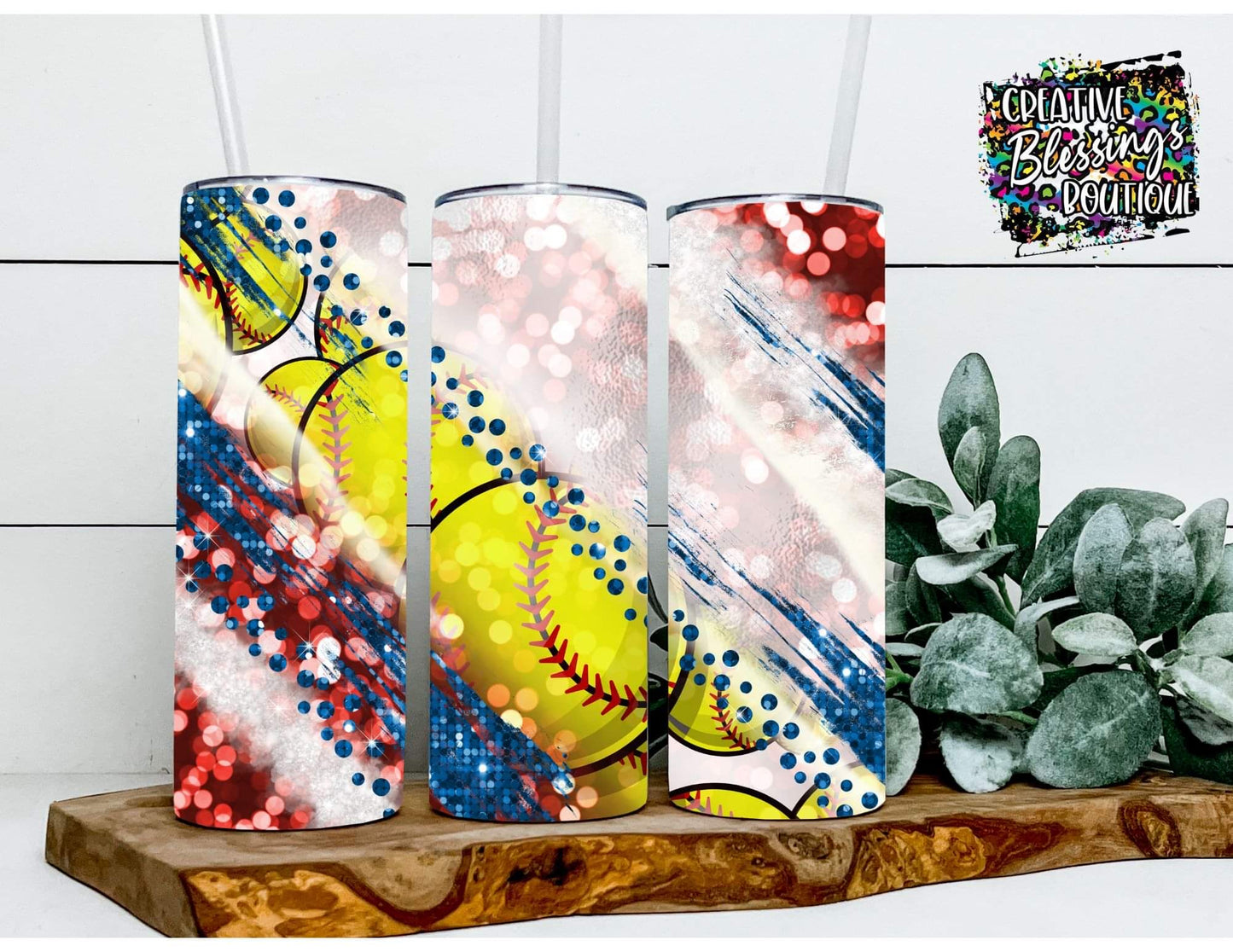 Glitter Softball Tumbler