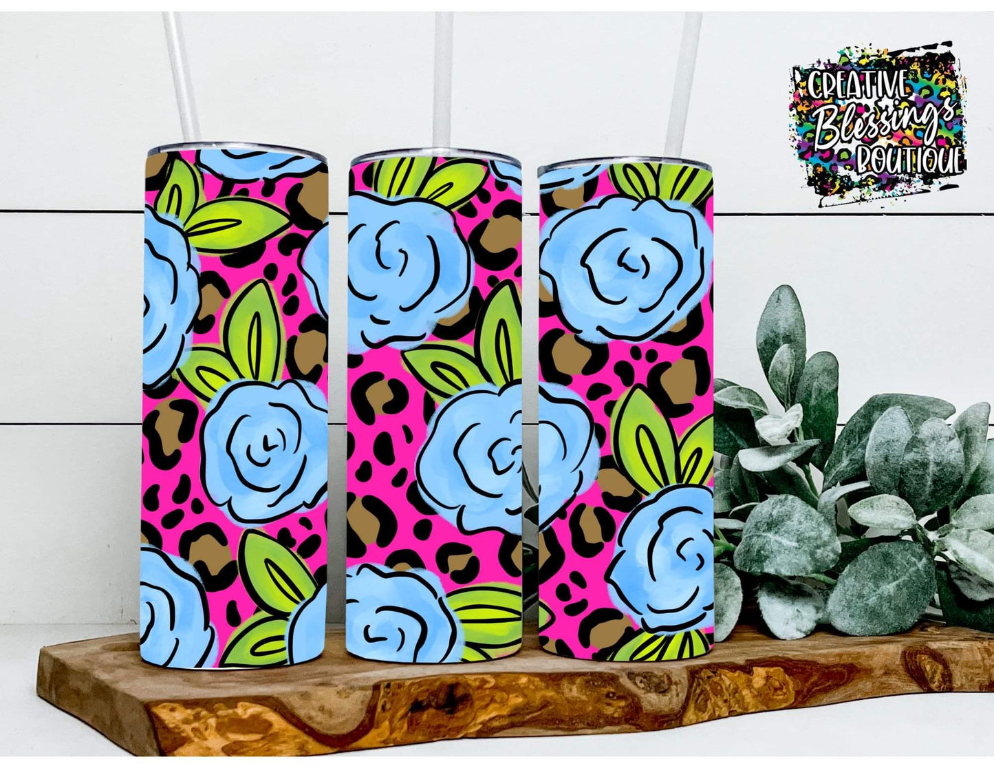 Pink Leopard Flower Tumbler