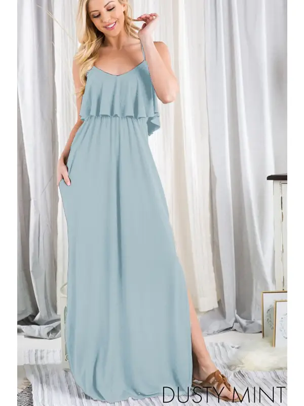 Dusty Mint Ruffled Maxi Dress