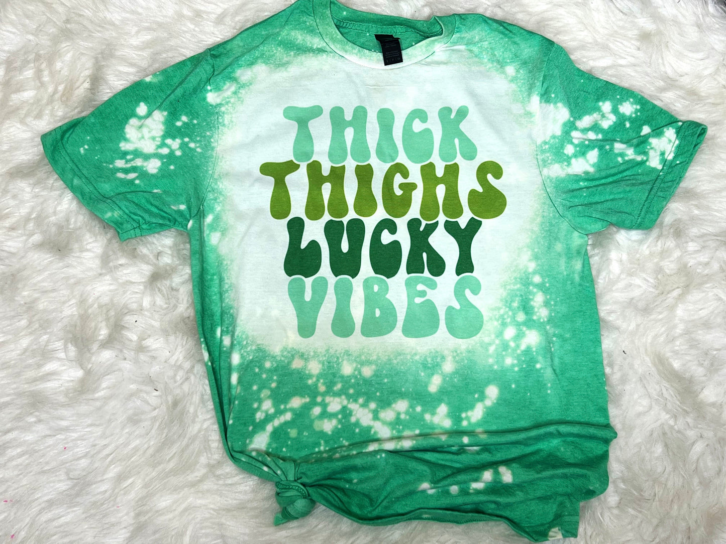 Thick Thighs Lucky Vibes Bleached Tee