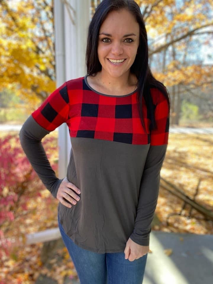 Buffalo Plaid Gray Long Sleeve Top