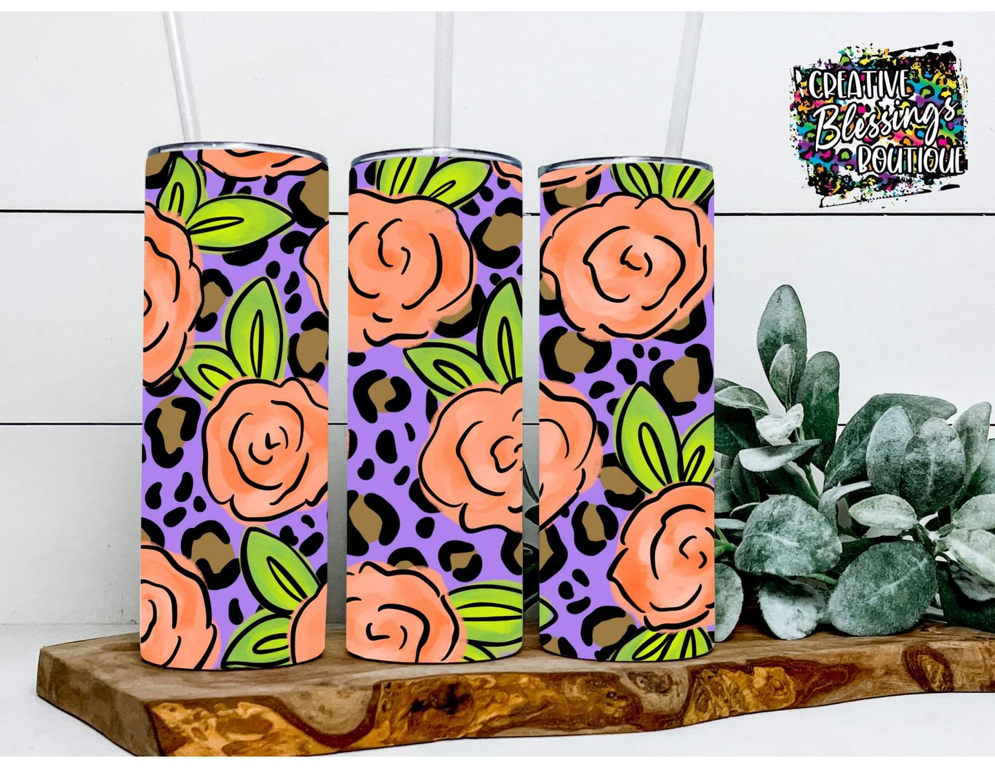 Purple Leopard Flower Tumbler