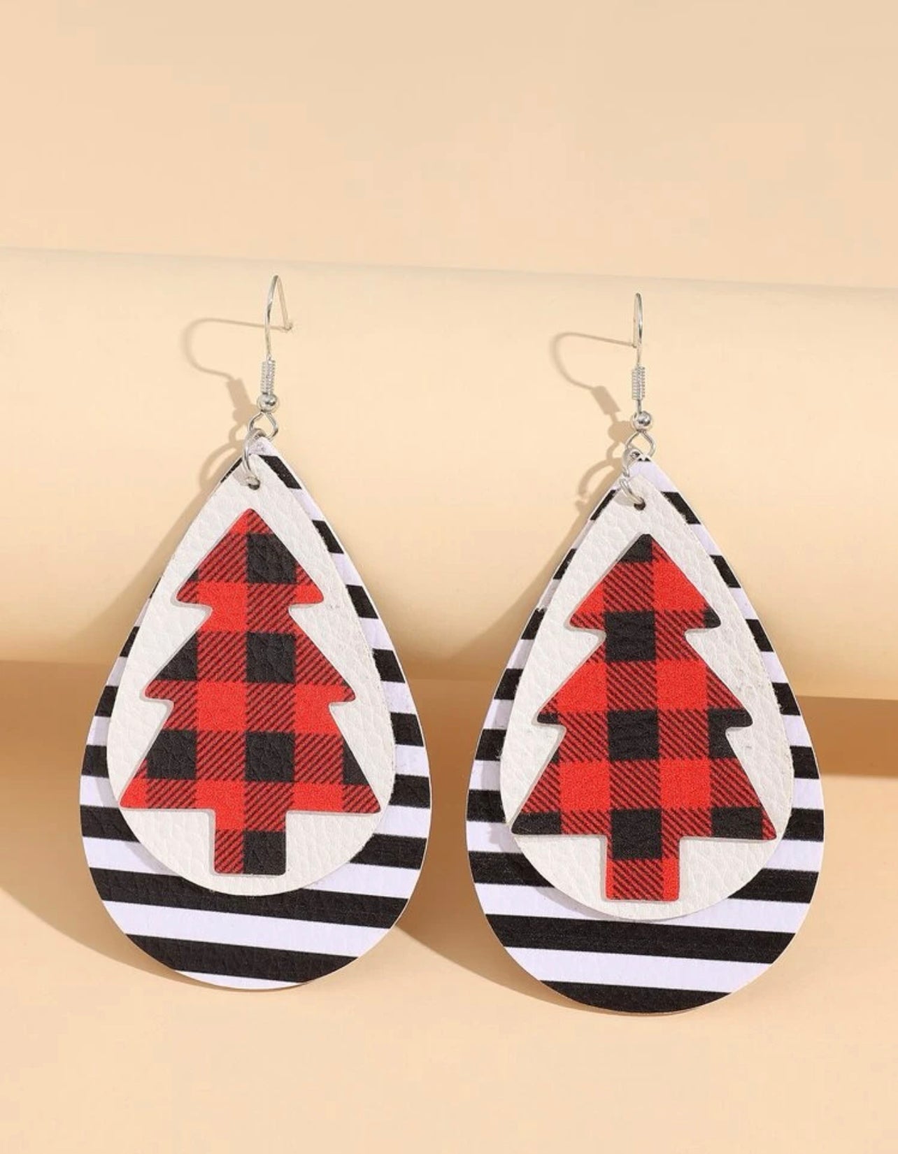 Striped And Plaid Christmas Earrings