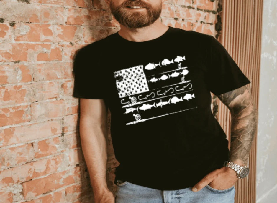 Fish American Flag Screen Print