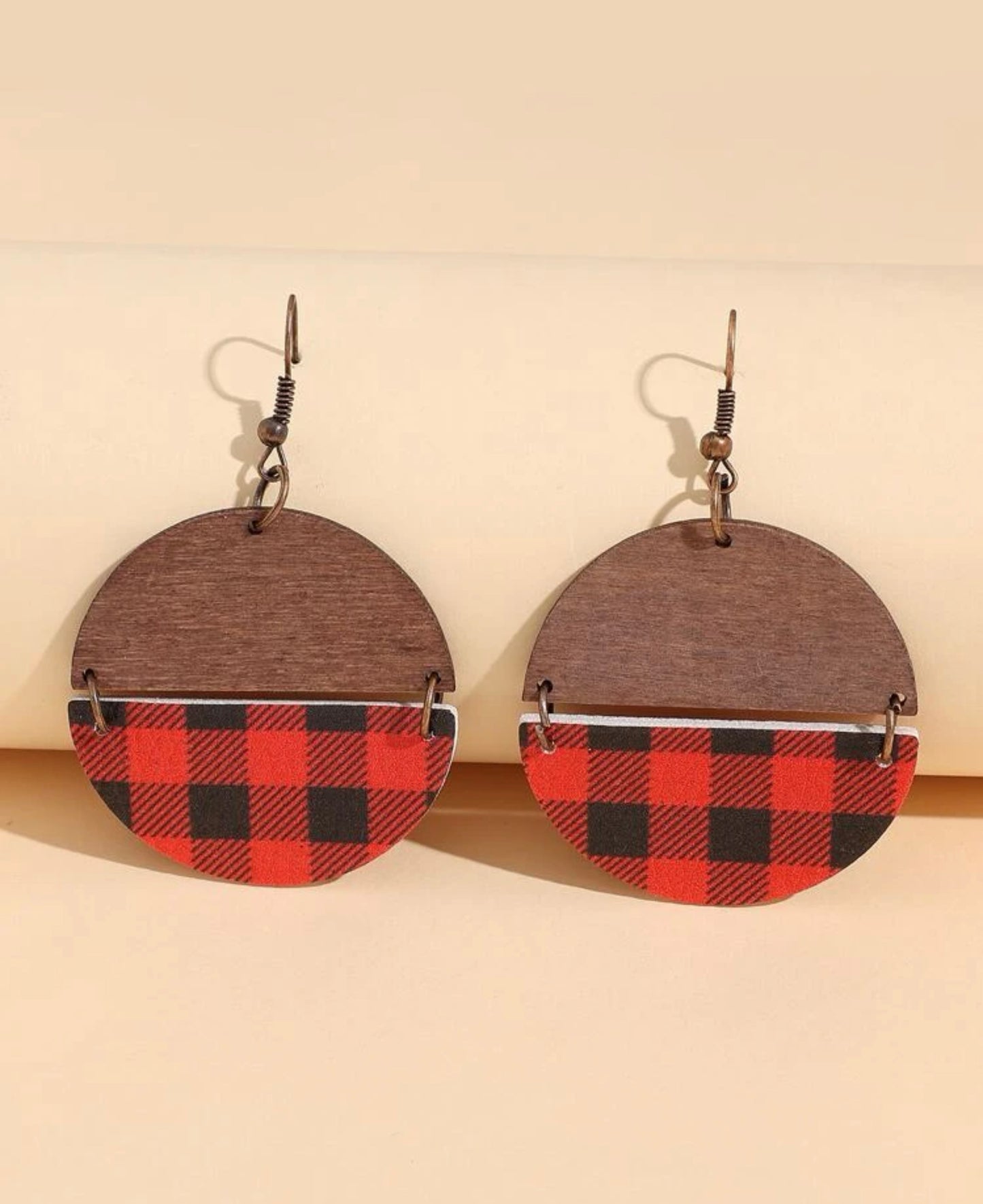 Plaid And Wood Earrings