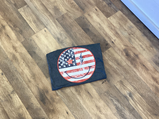 Red white and blue smiley t-shirt