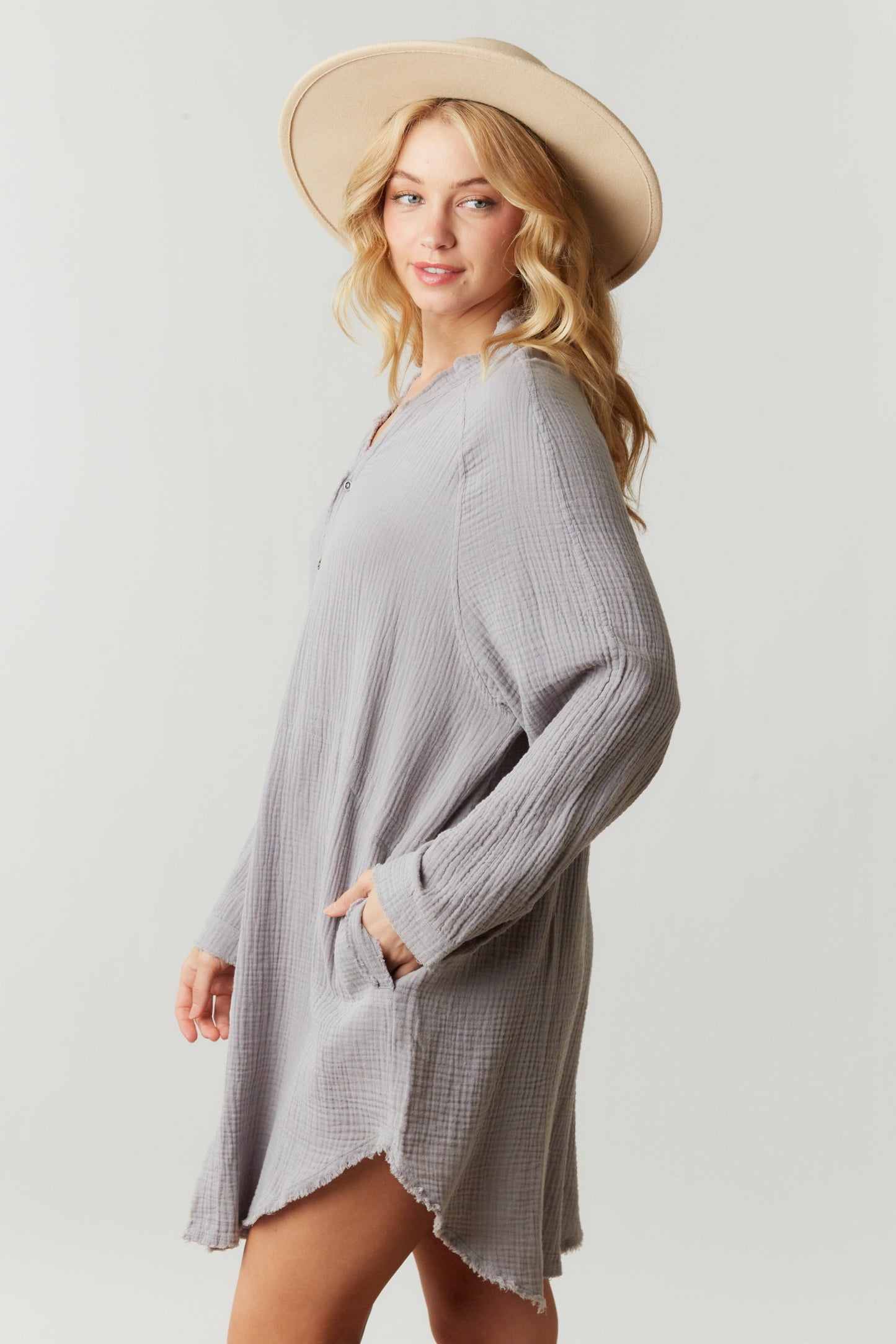 Gray Woven Shirt Dress