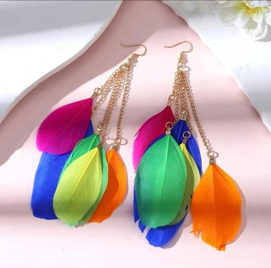 Rainbow feathered earrings