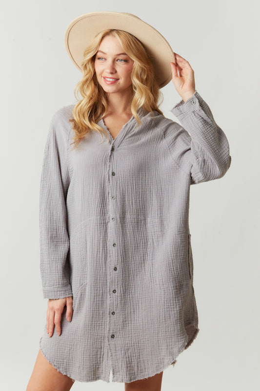 Gray Woven Shirt Dress