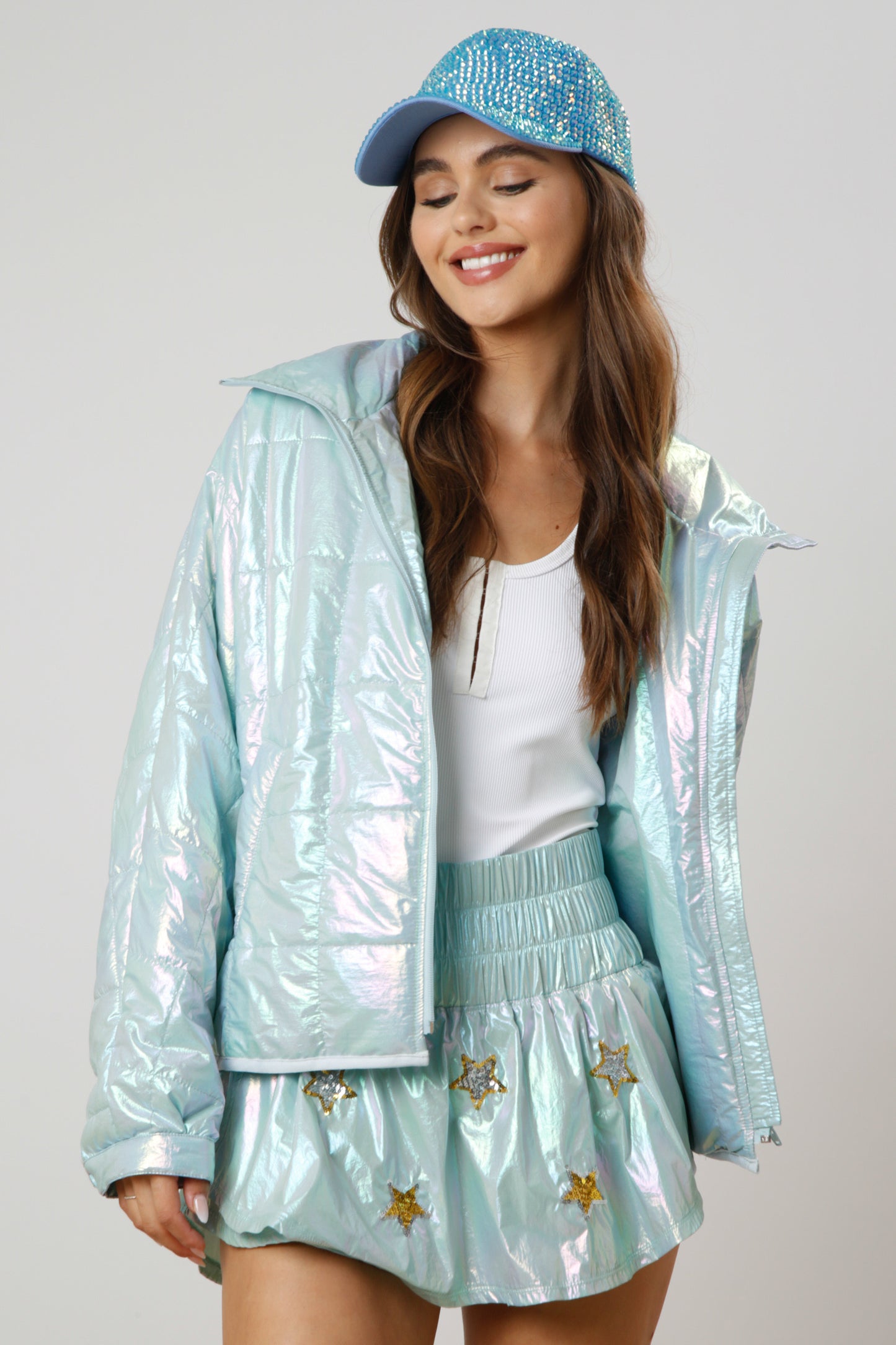 Blue Metallic Padded Jacket