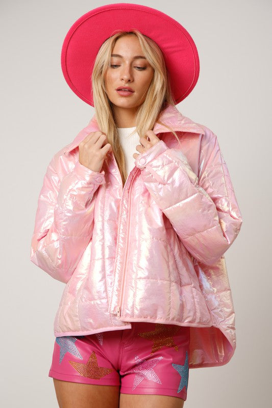 Pink Metallic Padded Jacket