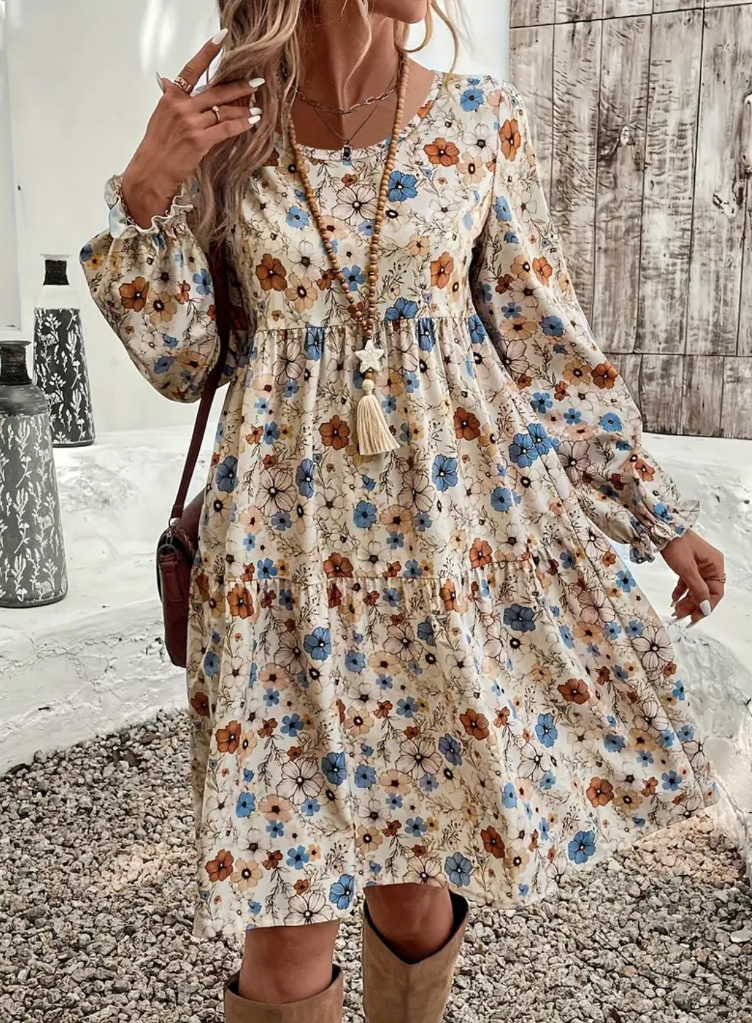 Tan Floral Dress