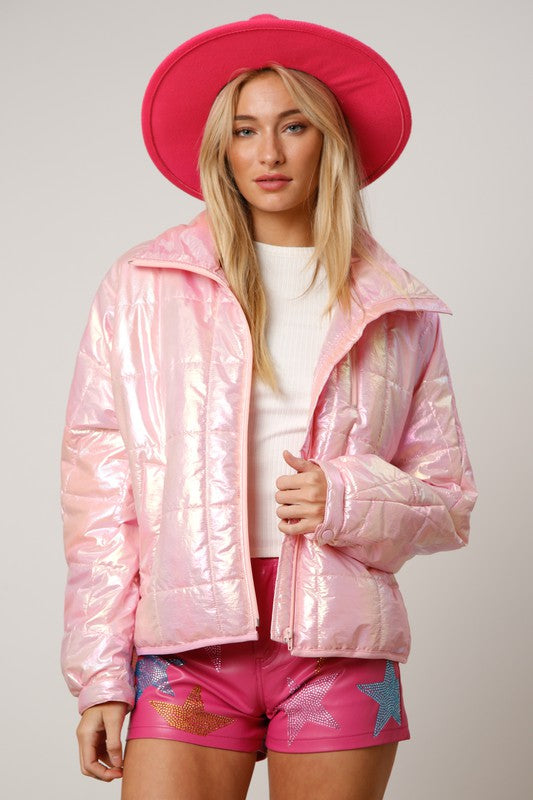Pink Metallic Padded Jacket