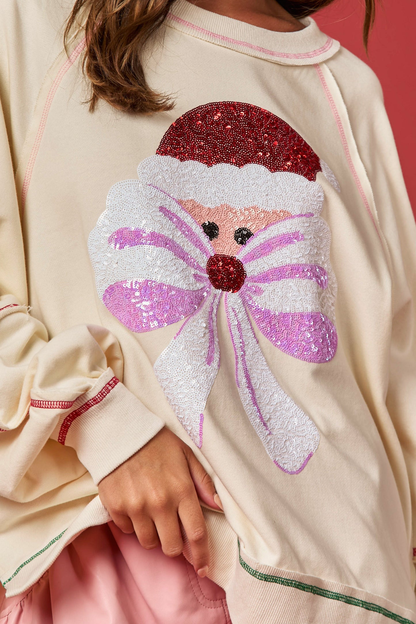 Cream Santa Sequin Sweater