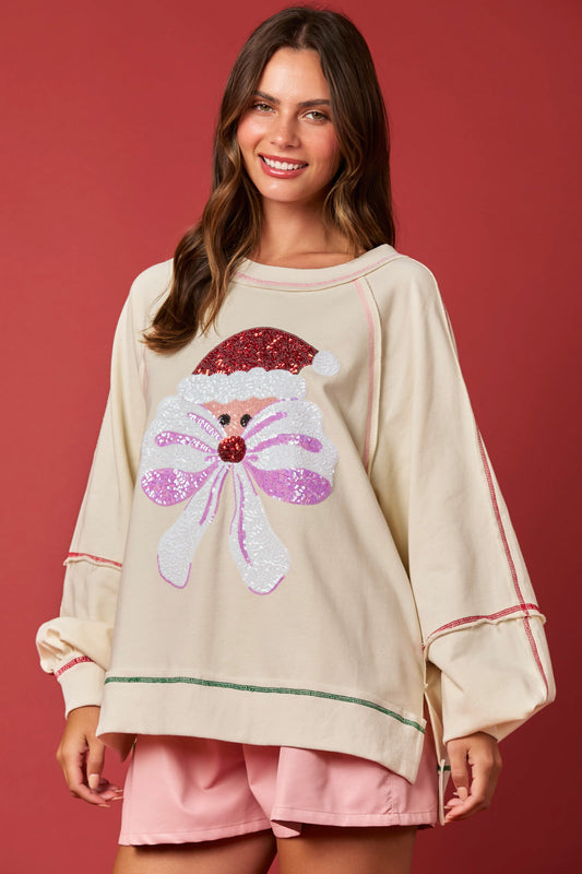 Cream Santa Sequin Sweater
