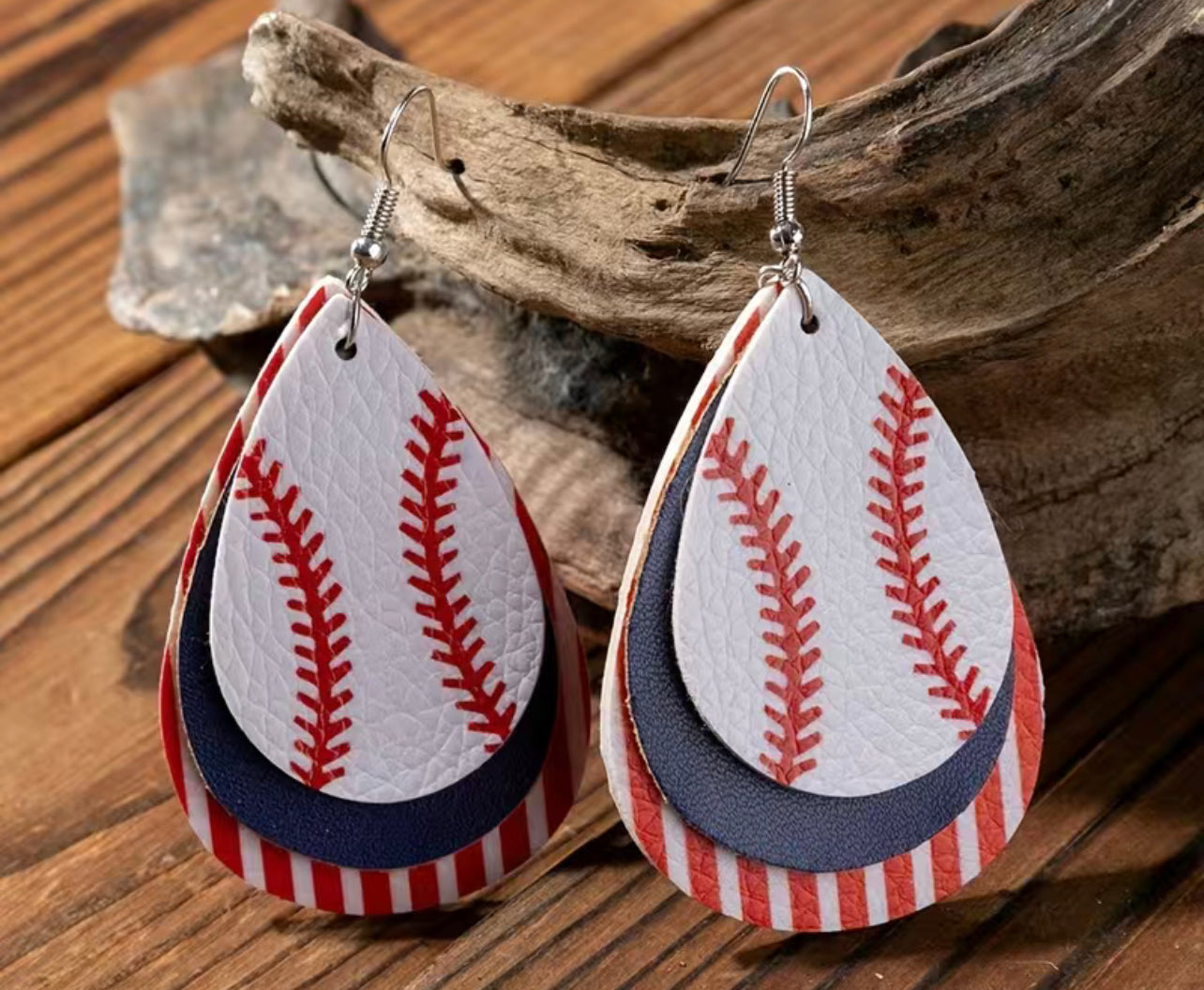 Red, White, And Blue Baseball Earrings