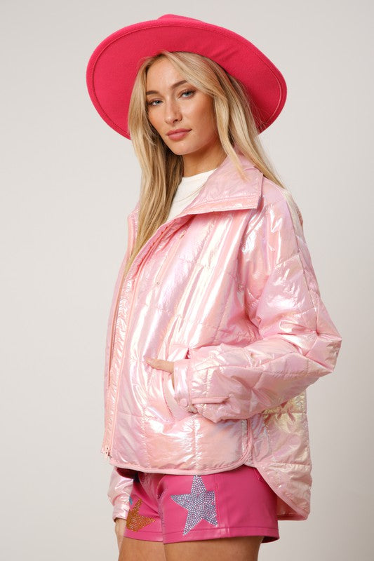 Pink Metallic Padded Jacket