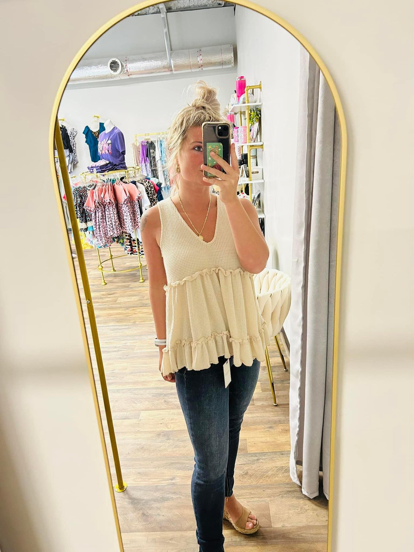 Tan Ruffle Knit Tank