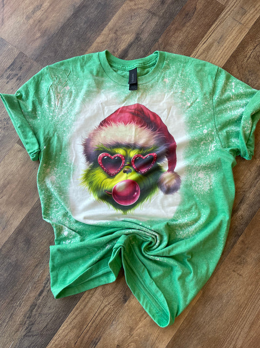 Bleached Grinch With Glasses Tee