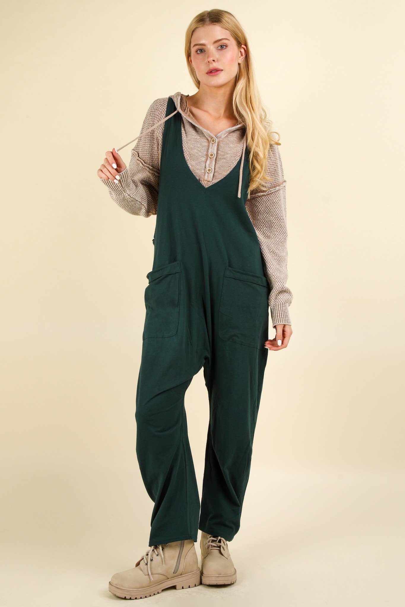 Casual Loose Fit Solid Knit Baggy Jumpsuit