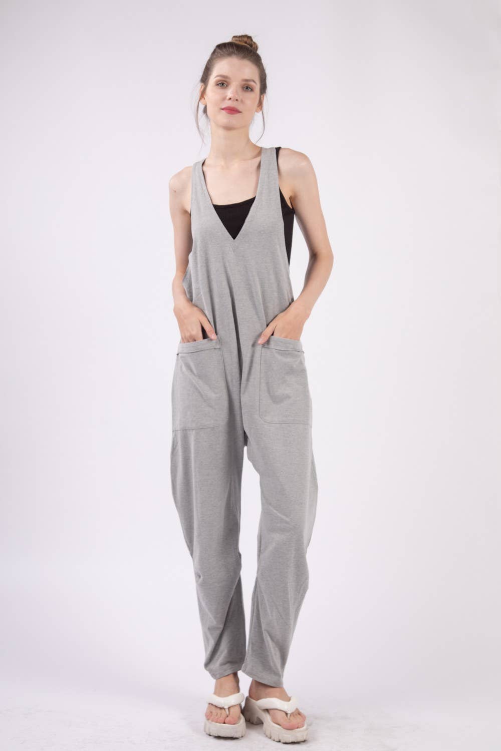 Casual Loose Fit Solid Knit Baggy Jumpsuit