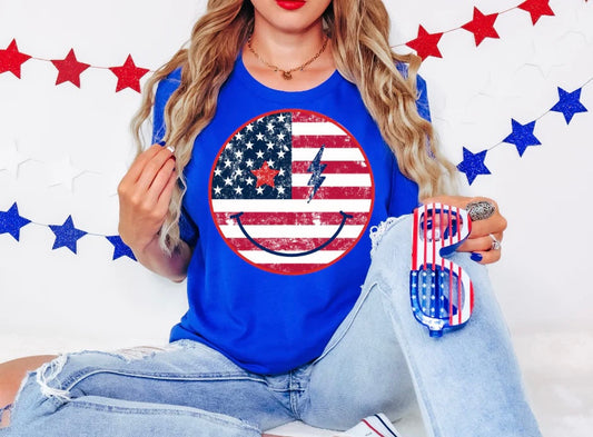 Kids American Flag Smiley Tee