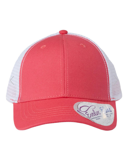 Coral And White Ponytail Hat